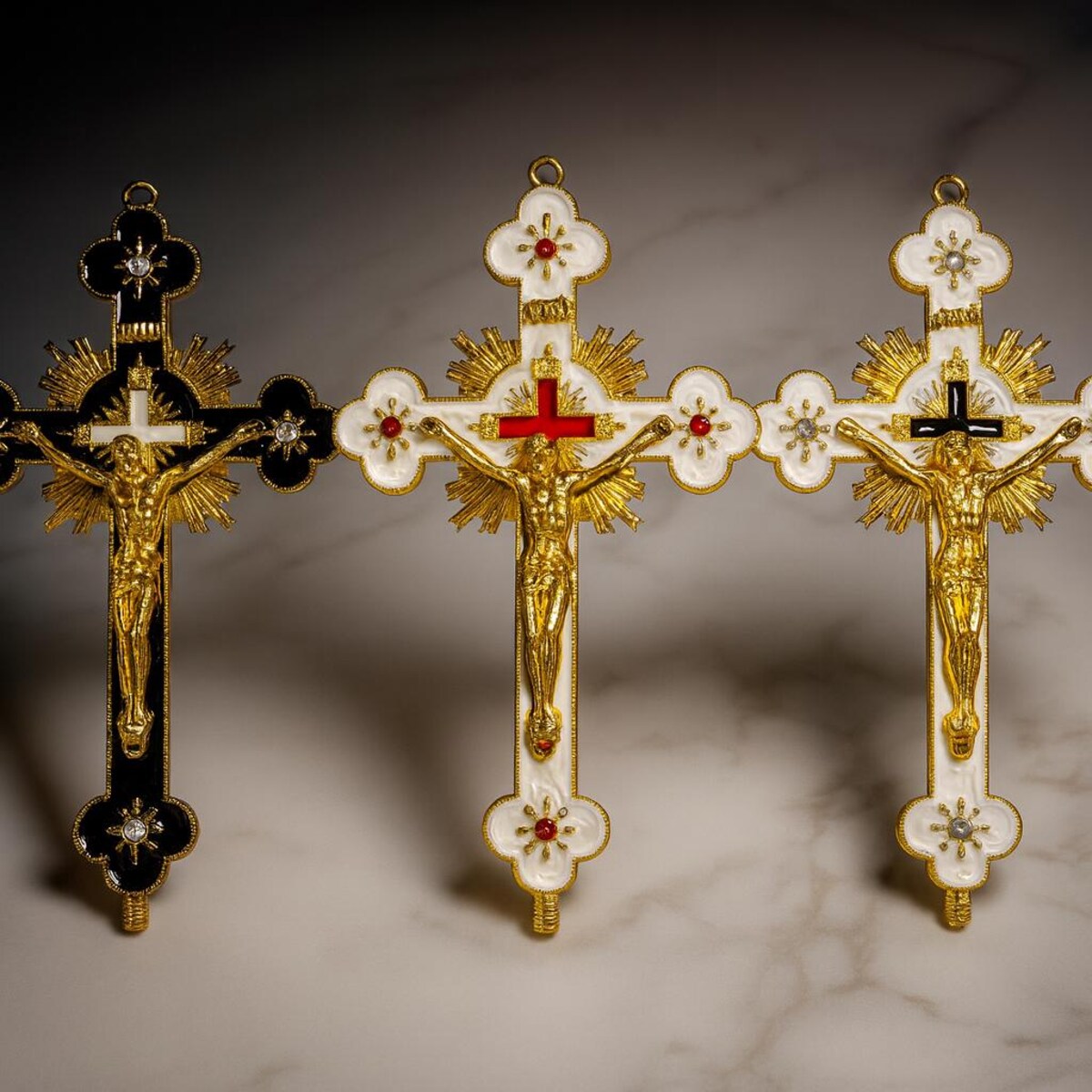 Gold Plated & Pearl Enamel Crucifix With Stand: Ornate Catholic Home Decor - Etsy