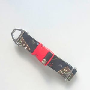 Vintage Patchwork Dog Collar, Adjustable Fabric Dog Collar, Unique Pattern Puppy Collar, Colorful Pet Collar with Red Buckle