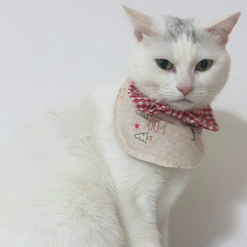 Bib Pattern Cat Handmade Pet Bib With Gingham Bow | Cat Dog Drool Bandana | Embroidered ...