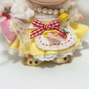 Doll Clothes for 17cm Vinyl Dolls – Yellow Dress Set with Bunny Headband – Handmade Cute Outfit – Kawaii Style Accessories