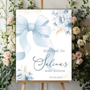Blue Floral Baby Shower Welcome Sign | Editable Baby Boy Shower Sign | Printable Baby Shower Decor | Instant Download