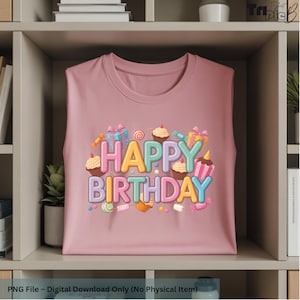 Happy Birthday PNG,Birthday T-Shirt Design,Colorful Sublimation File,Birthday Clipart for Shirts, Digital Download PNG