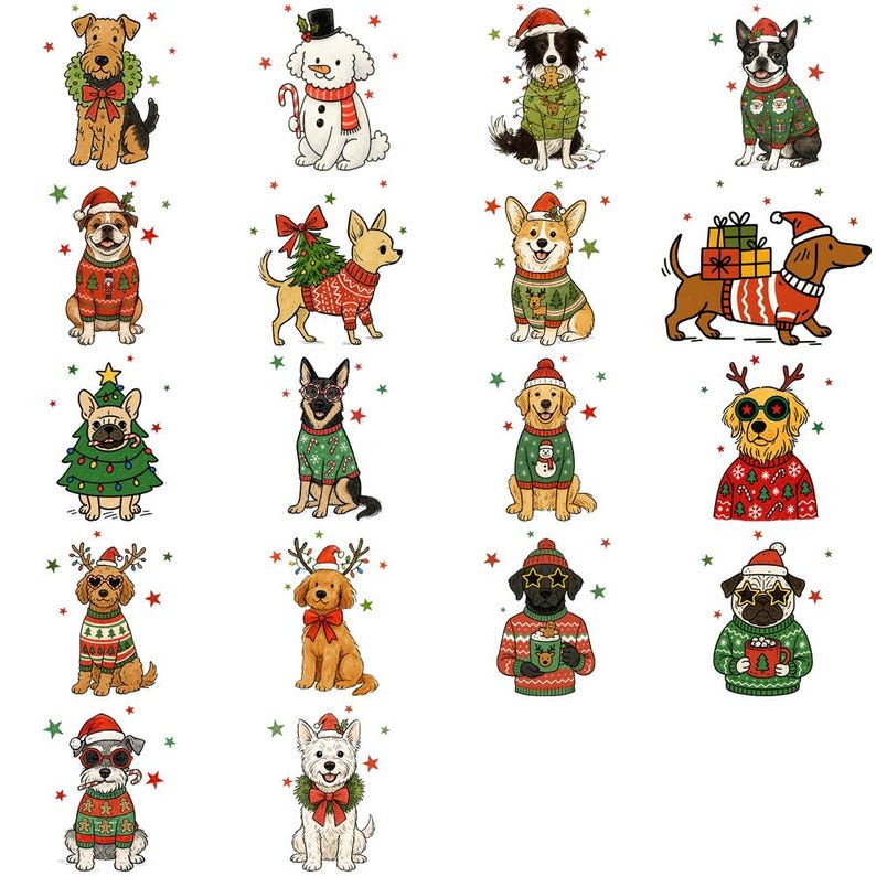 Christmas Dog PNG Clipart Bundle | Holiday Pet Lover Designs (digital ...