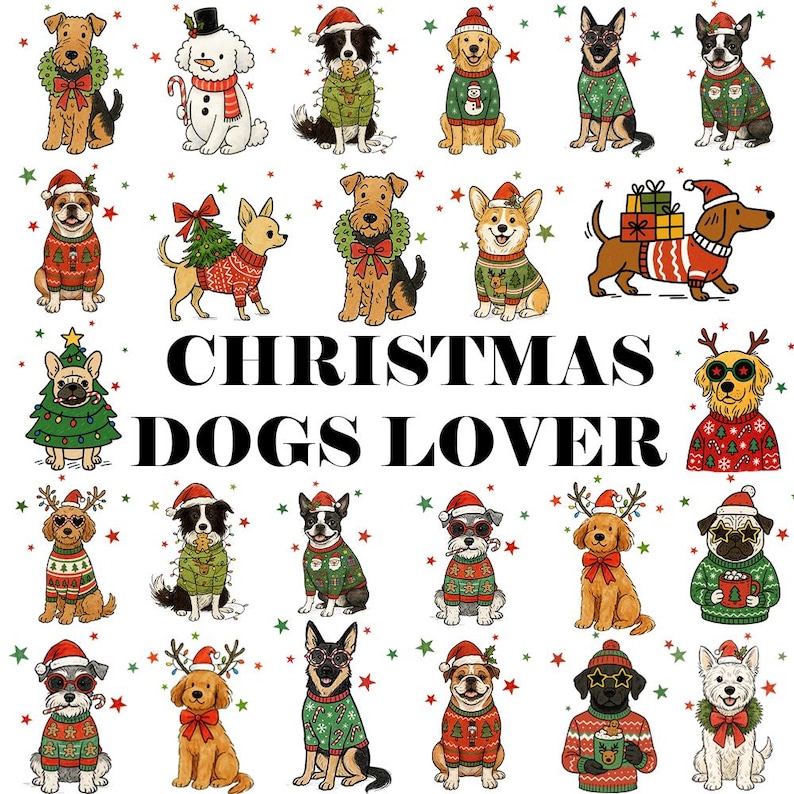 Christmas Dog PNG Clipart Bundle | Holiday Pet Lover Designs (digital ...