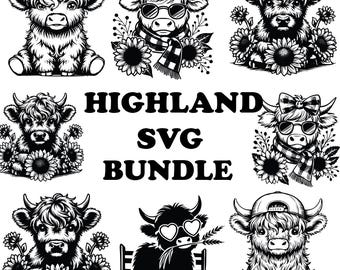 Highland Cow SVG Bundle, Farm Animal Laser Cut Files