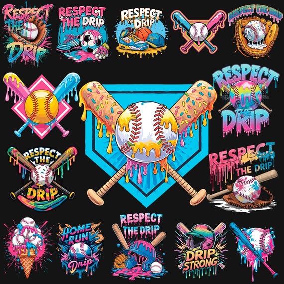 Baseball Drip PNG SVG Bundle, Sublimation Graphics