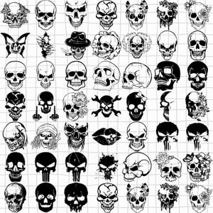 Skull Svg Bundle, Skull Png, Sugar Skull Svg for Cricut, Punisher Skull Svg, Skull Silhouette, Skull Vector, Skeleton Svg, Instant Download