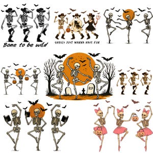 Dancing Skeleton PNG | Retro Halloween PNG | Spooky Season Pumpkin Skeleton Clipart | Halloween Costume Sublimation Design