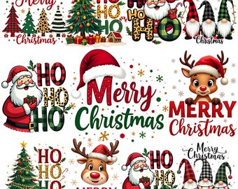 Santa & Reindeer Christmas PNG Clipart Bundle | Holiday Sublimation Designs
