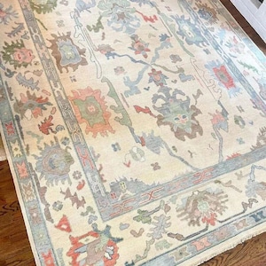 10x14 Oushak rug 8x10 Beige And Gray Turkish knot rug 9x12 Hand-knotted Vintage Antique Oushak Wool Area Rug for Living Room, Dining room