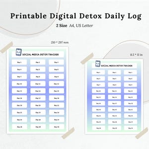 Digital Detox Tracker, Social Media Break Planner, Printable Unplug Challenge, Aesthetic Screen Time Journal, A4 & US Letter