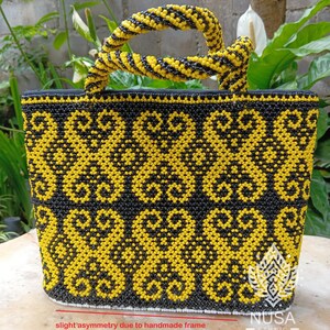 Boho Ethnic Beaded Bag, Gelber Dragon Dog Tribal Geldbörse, Indonesien Indigen Handmade, Gypsy Handtasche | Boho-Stil