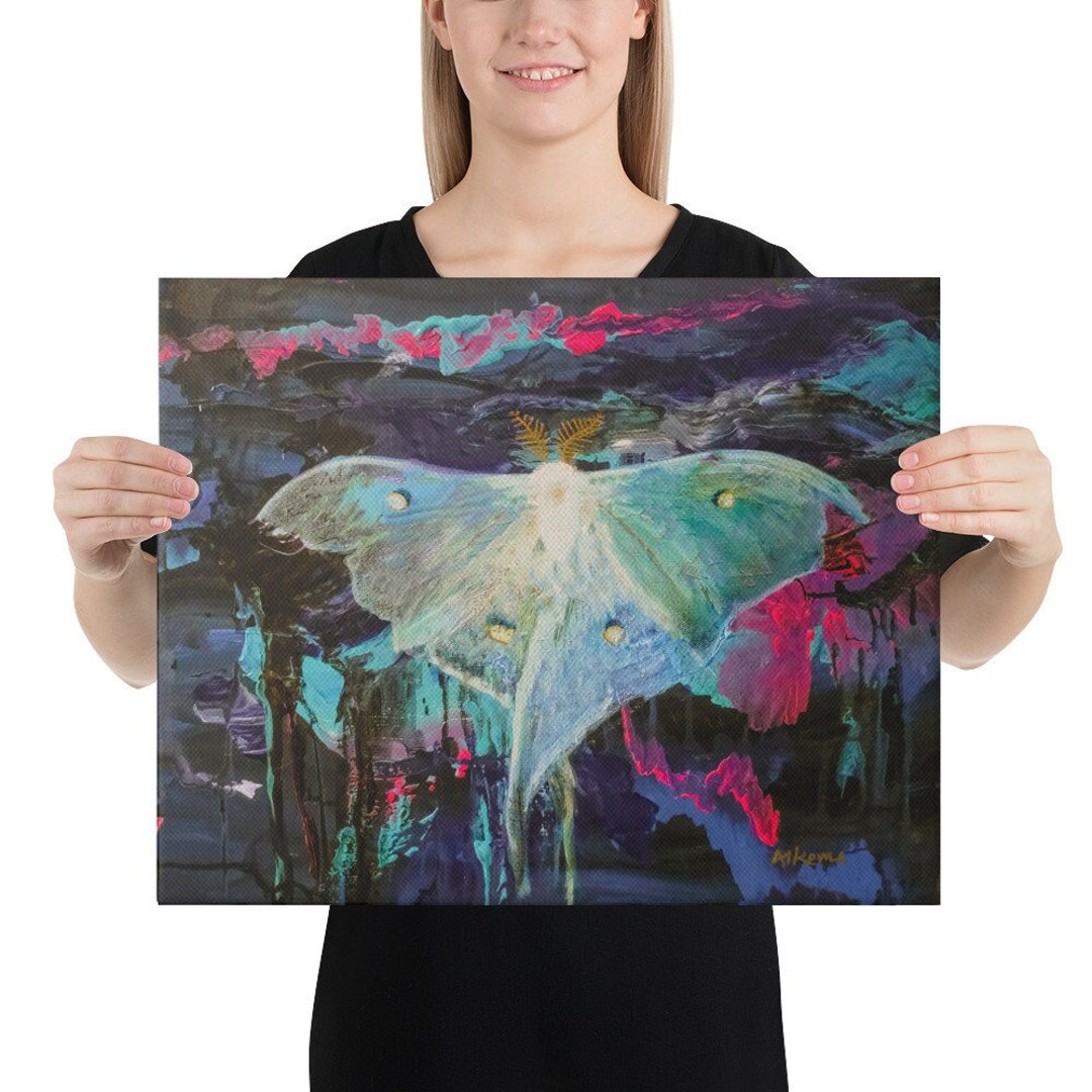 Luna Moth Art Print, Celestial Wings, Watercolor Drip Painting - Etsy