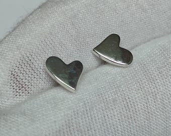 Minimalist  925 Sterling Silver Heart Stud Earrings | Asymmetrical Tiny Love Earrings | Dainty Valentine Jewelry Gift for Her