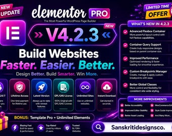 Elementor Pro Versión 4.2.3 / Actualizaciones ilimitadas / Sitios web ilimitados / Acceso de por vida