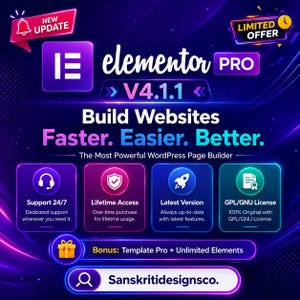 Elementor Pro Version 4.1.1 / Unlimited Updates / Unlimited Websites / Lifetime Access