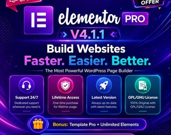 Elementor Pro Version 4.1.1 / Unbegrenzte Updates / Unbegrenzte Websites / Lebenslanger Zugriff