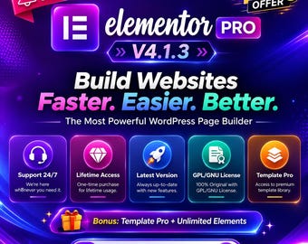 Elementor Pro Version 4.1.3 / Unlimited Updates / Unlimited Websites / Lifetime Access