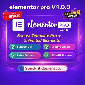 Elementor Pro Version 4.0.0 / Unlimited Updates / Unlimited Websites / Lifetime Access