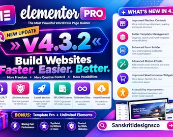 Elementor Pro Wersja 4.3.2 / Nieograniczone aktualizacje / Nieograniczona liczba stron internetowych / Dostęp dożywotni