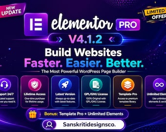 Elementor Pro Version 4.1.2 / Unlimited Updates / Unlimited Websites / Lifetime Access