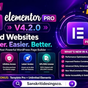 Elementor Pro バージョン 4.2.0 / 無制限のアップデート / 無制限のウェブサイト / 永久アクセス