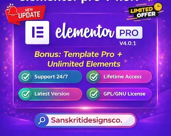 Elementor Pro Versión 4.0.1 / Actualizaciones ilimitadas / Sitios web ilimitados / Acceso de por vida