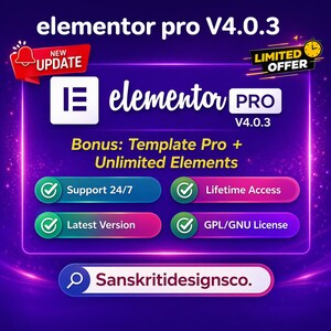 Elementor Pro Version 4.0.3 / Unlimited Updates / Unlimited Websites / Lifetime Access