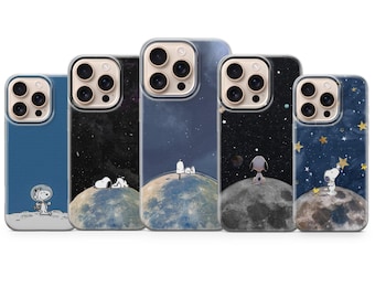 Snoopy im Weltraum, süße Snoopy iPhone Hülle, ästhetische Cartoon Hund Handyhülle, Geschenk für Snoopy Liebhaber