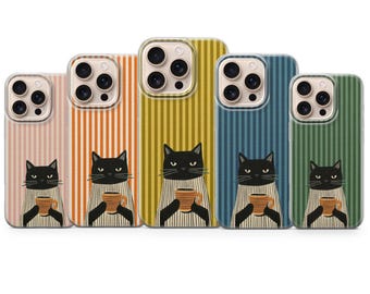 Gestreifte Katze Handyhülle, süße schwarze Katze ästhetische iPhone Fall, Geschenk für Katzenliebhaber, für Iphone 17 Pro Max, Samsung Galaxy S25 S26, Pixel 10