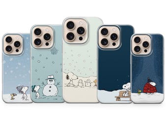 Verschneite Snoopy Handyhülle | Snowy Snoopy iPhone Hülle | Niedliche Erdnuss Cartoon Hundetasche |  Urlaub Geschenkidee