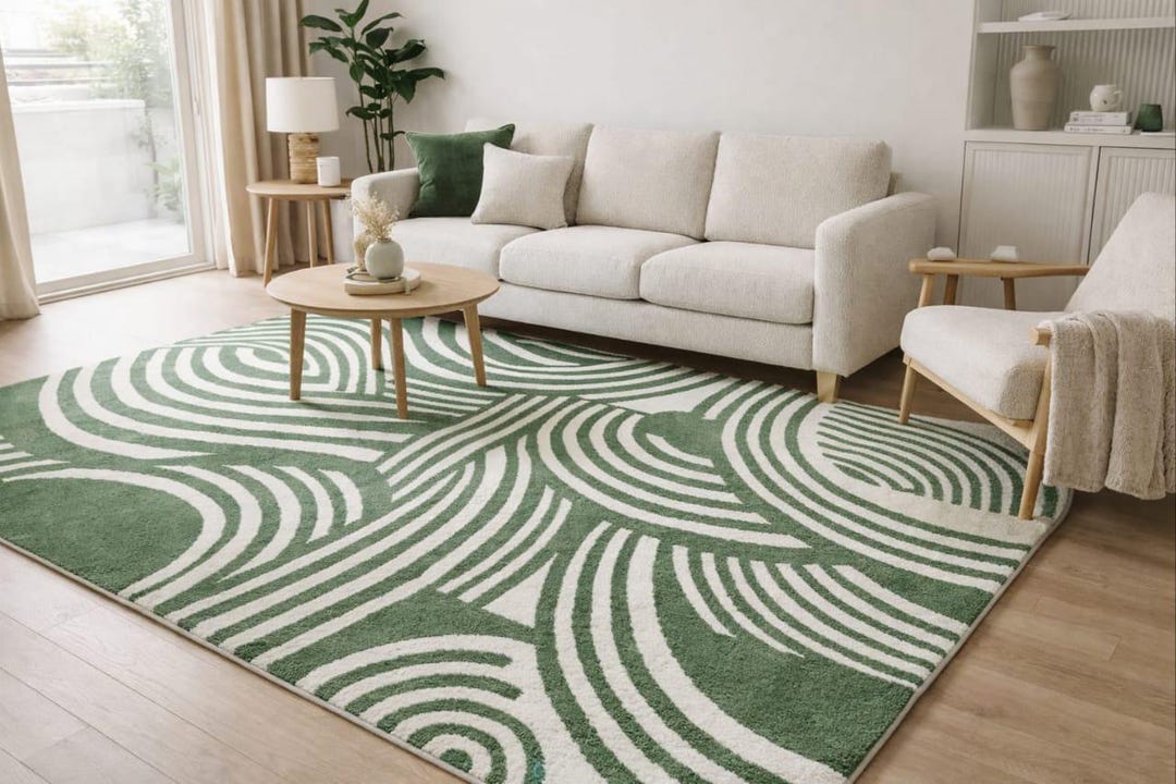 Sage Green Modern Abstract Hand Tufted Wool Area Rug - Large Geometric ...