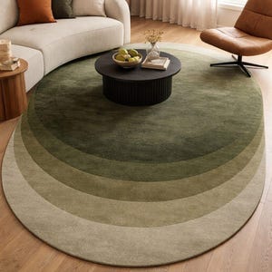 Hand Tufted Sage Green Oval Rug, New Zealand Wool Gradient Area Rug for Living Room, Mid Century Modern Large Rug, Custom Moss Green Carpet