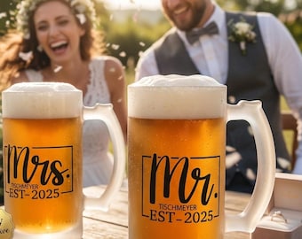 Bierglas Hochzeit, Mr. & Mrs., Verlobung, Paar, Jahrestag, Valentinstag, Bierkrug, Avocado,individuell, persönlich, Geschenk, personalisiert