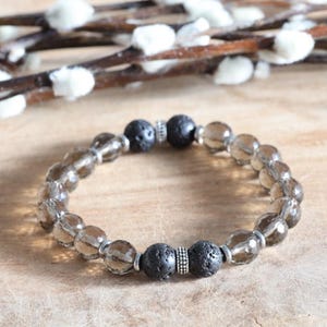 Pearl bracelet smoky quartz bracelet lava stones smoky quartz men women unisex gemstone bracelet protective stone handmade