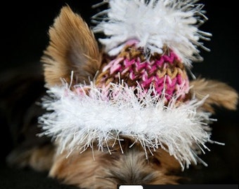 Pink and Brown Knit Hat for Dogs