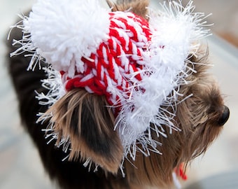 Candy Cane -  Red and White Knit Dog Hat - Small or Medium