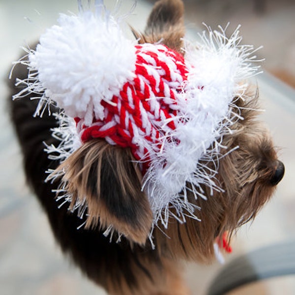 Candy Cane -  Red and White Knit Dog Hat - Small or Medium