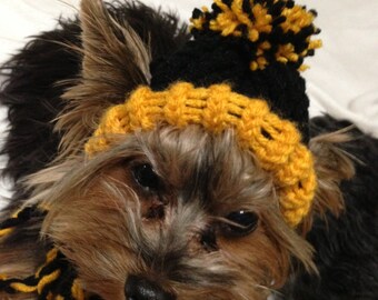 Black and Gold - Knit Dog Hat - Small or Medium