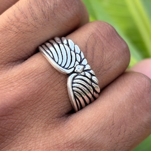 Oxidized Angel Wing Ring | 925 Sterling Silver Feather Ring |  Wings Ring for Men & Women | Spiritual Jewelry | Guardian Angel Gift