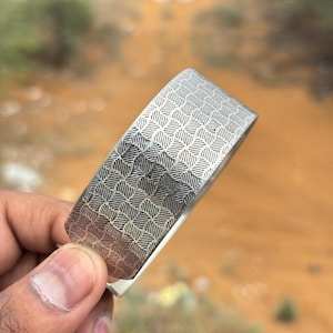 Handcrafted Geometric Pattern Silver Cuff Bracelet | Adjustable Artisan Jewelry | Boho Statement Wristwear for Women