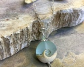 Ocean Wave Necklace, Beach Necklace in Sterling Silver, Pale Aqua Ocean Wave Lampwork Glass Necklace Sterling Silver, Ocean Wave Necklace,
