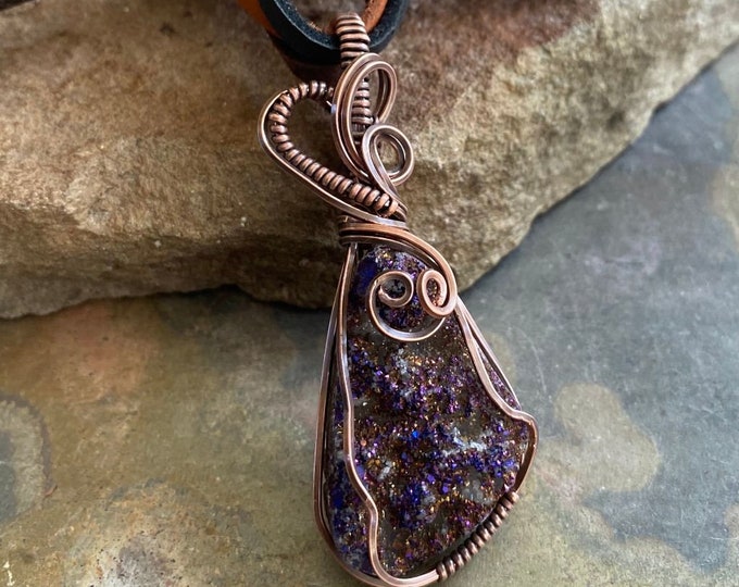 Wire Wrapped Titanium Druzy Necklace in antiqued copper, Titanium Druzy Agate Necklace, Titanium Druzy Pendant, Druzy Agate Copper Necklace