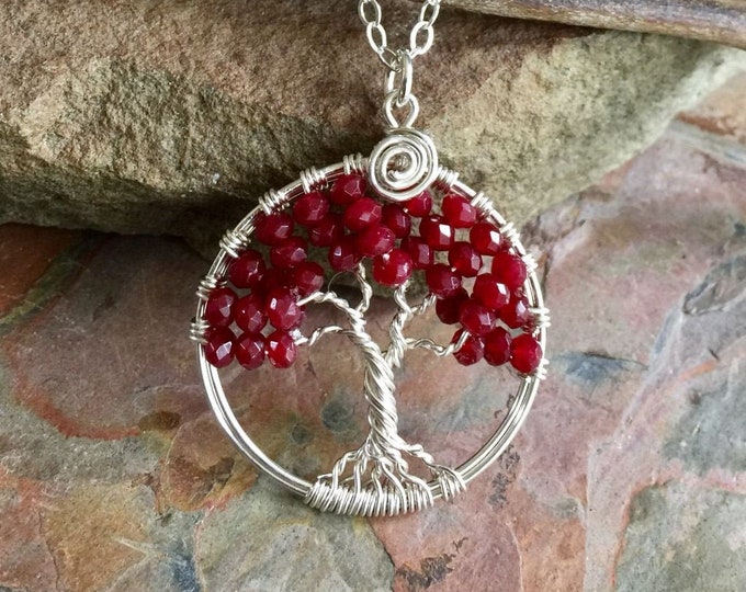 Ruby Tree of Life Necklace in Sterling Silver,Genuine Ruby Pendant Necklace,July Birthstone Necklace, Red Necklace, Ruby Jewelry