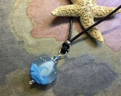 Ocean Wave Necklace in Leather,Ocean blue Beach Necklace,Blue Ocean Wave Necklace,Ocean Wave Lampwork Glass Necklace, Ocean Wave Necklace,