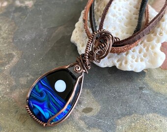 Moon Tree of Life Pendant- Handmade Lampwork Full/Cresent Moon Tree, Wire Wrapped Moon Pendant in Antiqued Copper,Lampwork  glass Jewelry