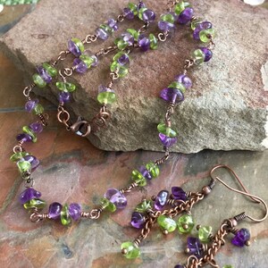 Wired Amethyst/Peridot Bracelet/Anklet or Necklace,Linked Wired Amethyst / Peridot Necklace February and August Birthstone Bracelet/Necklace image 4