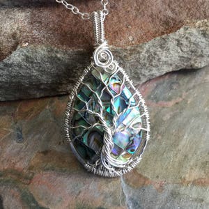 Ready Ship in 1 to 2 days, sterling silver,Abalone Tree of Life Necklace,Wire Wrapped Abalone Tree of Life Necklace, Tree of Life Jewelry