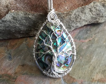 Ready Ship in 1 to 2 days, sterling silver,Abalone Tree of Life Necklace,Wire Wrapped Abalone Tree of Life Necklace, Tree of Life Jewelry