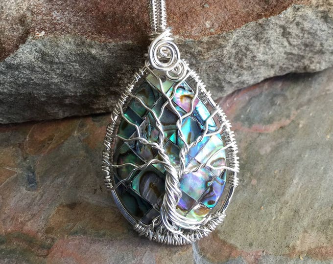 Ready Ship in 1 to 2 days, sterling silver,Abalone Tree of Life Necklace,Wire Wrapped Abalone Tree of Life Necklace, Tree of Life Jewelry